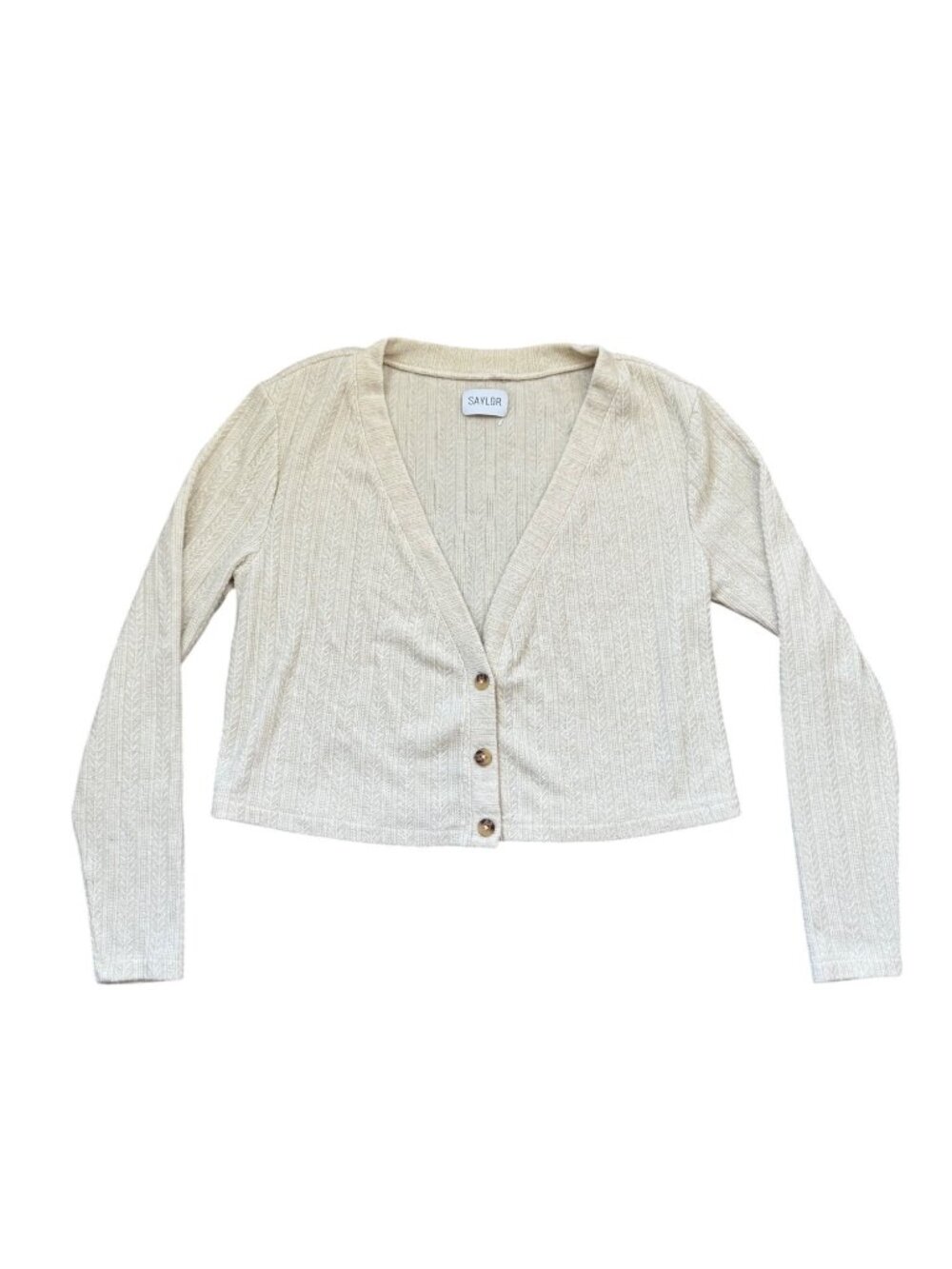 Saylor Beige Button-Down Long-Sleeve Cropped Cardigan Womens Small Rayon Blend